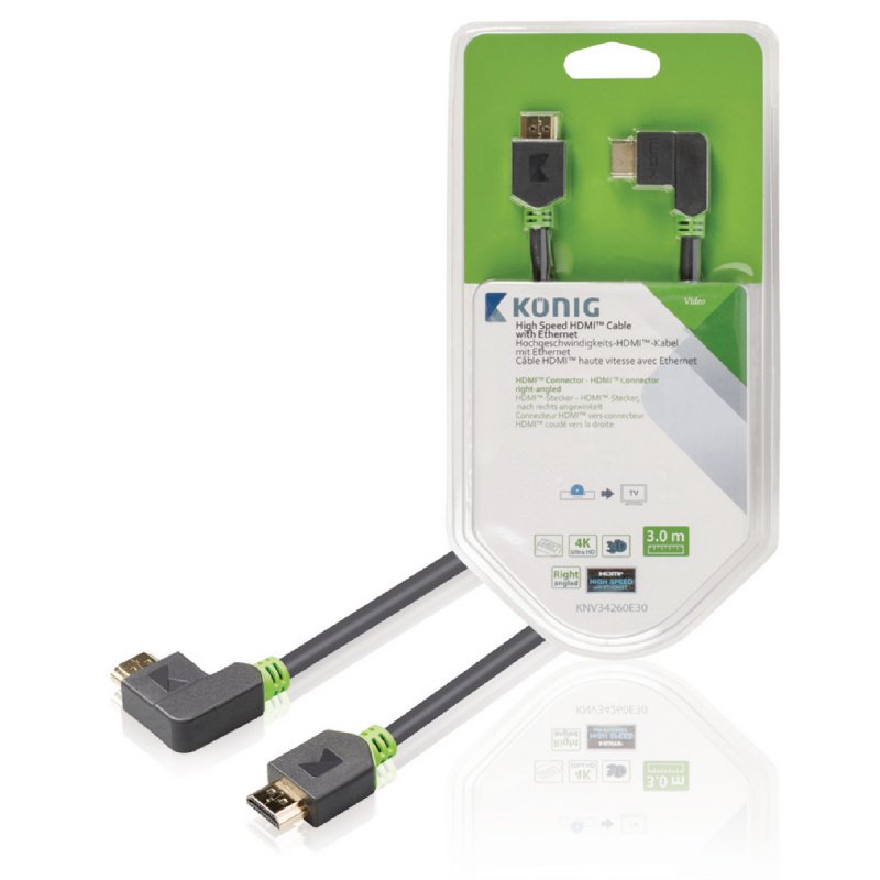 High Speed HDMI Kabel s Ethernetem HDMI Konektor - HDMI Konektor Úhlový, Pravý 3.00 m Antracit - obrázek produktu