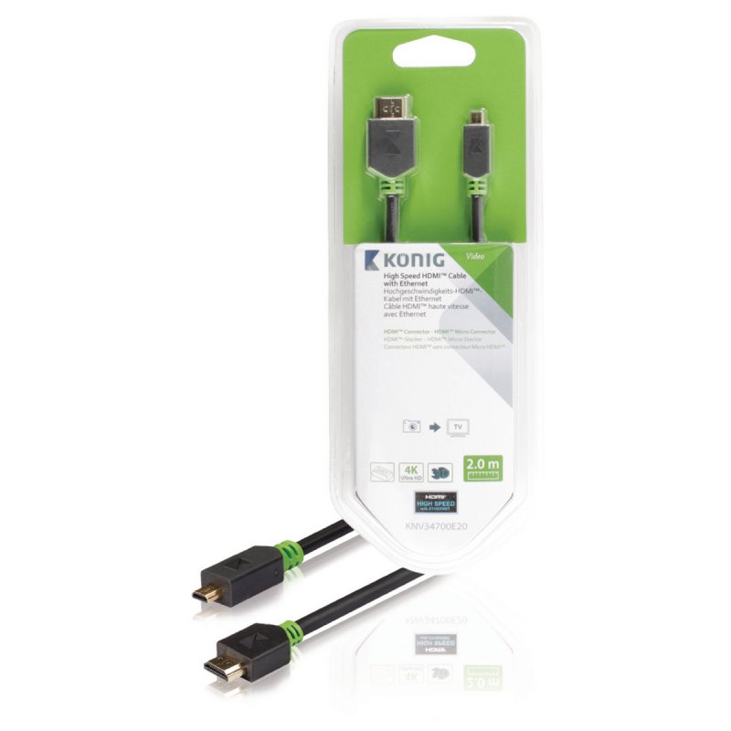High Speed HDMI Kabel s Ethernetem HDMI Konektor - HDMI Micro Konektor 2.00 m Antracit - obrázek produktu