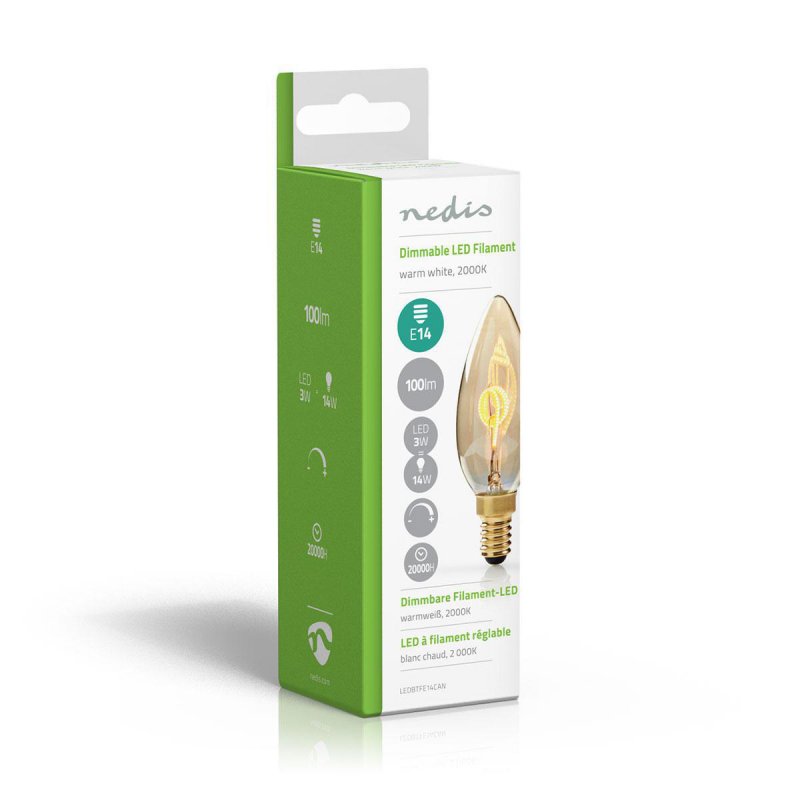 LED žárovka E14 | Svíčka | 3 W | 100 lm | 2000 K | Teplá Bílá | Retro styl | Počet žárovek v balení: 1 kusů | Zlatá - obrázek č. 3