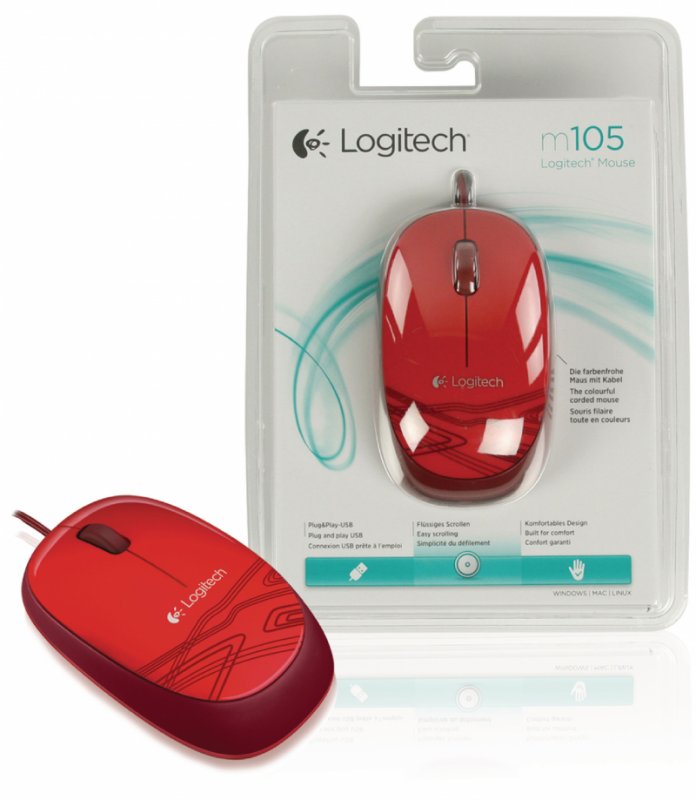 Drátová Myš Stolní 3 Tlačítka Červená - obrázek produktu