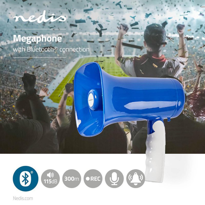 Megafon | Maximální rozsah: 300 m | Maximální ovládání hlasitosti: 115 dB | Vestavěný mikrofon | Vestavěná siréna | Bluetooth® | - obrázek č. 1