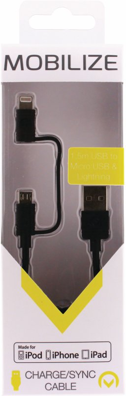 2 v 1 Synchronizační a Nabíjecí Kabel USB Micro B Zástrčka + Adaptér Lightning - USB A Zástrčka 1.50 m Černá - obrázek č. 1