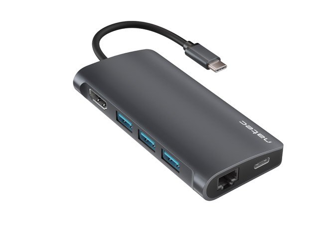 Natec multiport adaptér FOWLER 2 USB-C PD, 3X USB 3.0, HDMI 4K, RJ45, USB-C, SD, MICRO SD - obrázek č. 1