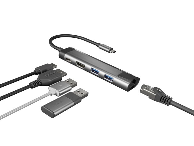 Natec multiport adaptér FOWLER GO HUB 5v1, 2X USB 3.0 HUB, HDMI 4K, USB-C PD, RJ45 - obrázek č. 1