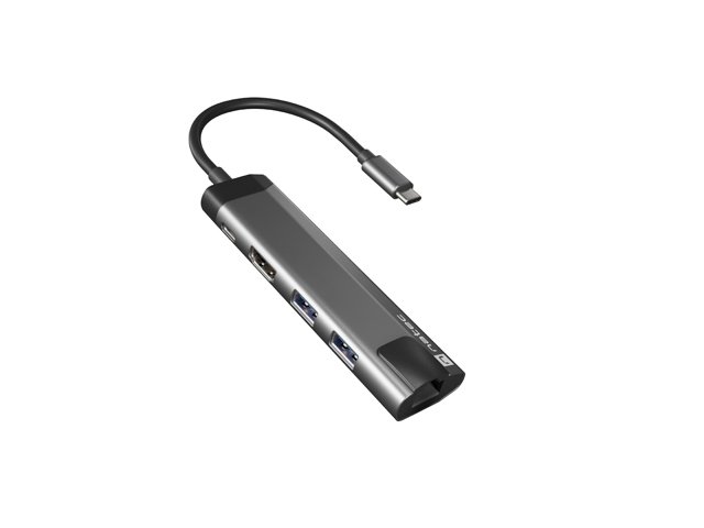 Natec multiport adaptér FOWLER GO HUB 5v1, 2X USB 3.0 HUB, HDMI 4K, USB-C PD, RJ45 - obrázek produktu