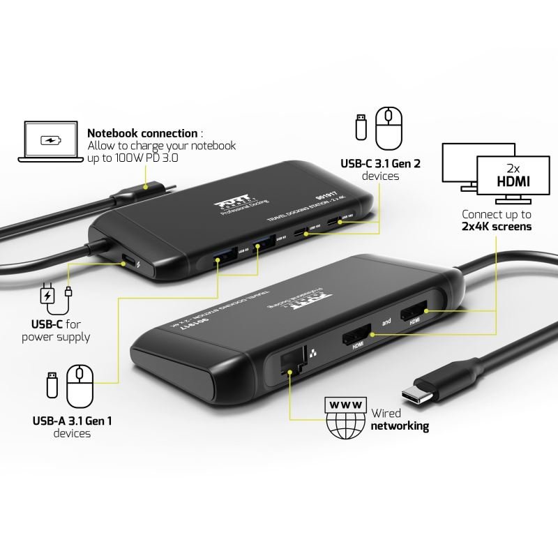 PORT CONNECT Cestovní dokovací stanice USB-C, 2×4K, 7portů, PD100W - obrázek č. 7