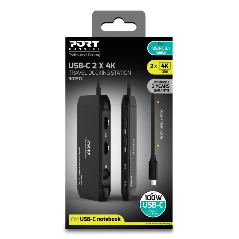PORT CONNECT Cestovní dokovací stanice USB-C, 2×4K, 7portů, PD100W - obrázek č. 9