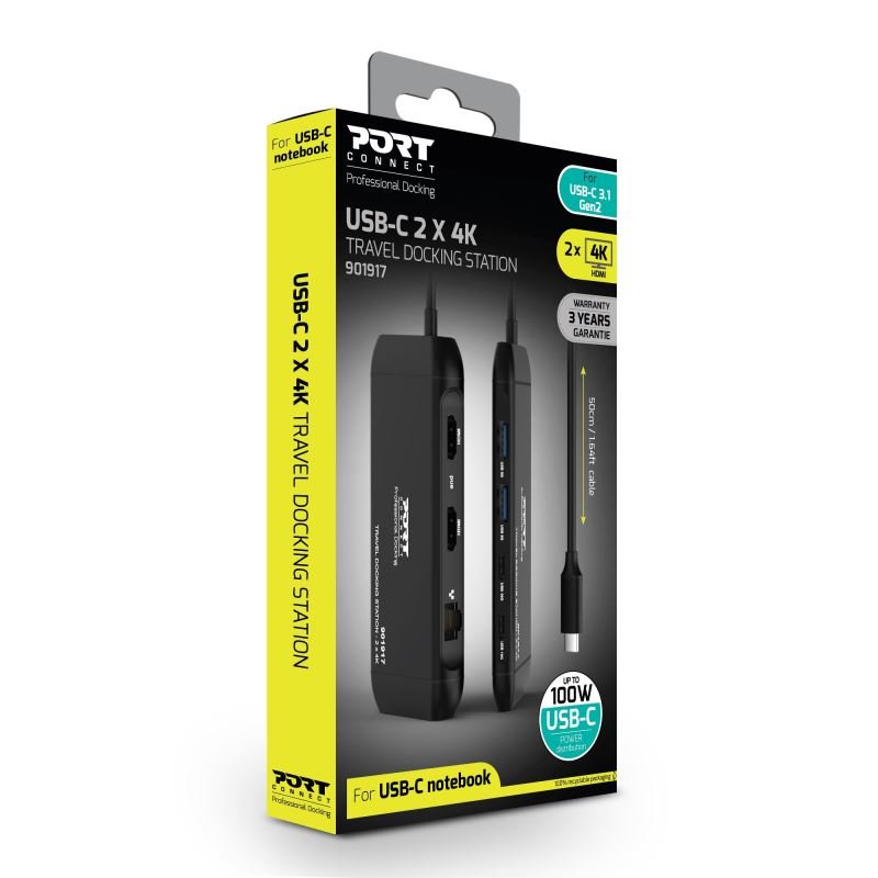 PORT CONNECT Cestovní dokovací stanice USB-C, 2×4K, 7portů, PD100W - obrázek č. 8