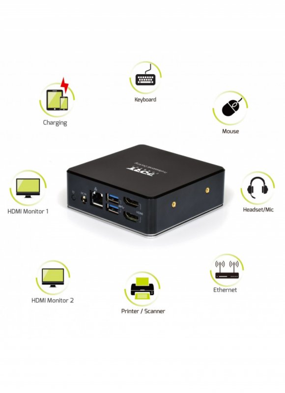 PORT CONNECT Dokovací stanice 8v1 USB-C, USB-A, dual video, HDMI, Ethernet, audio, USB 3.0 - obrázek č. 1