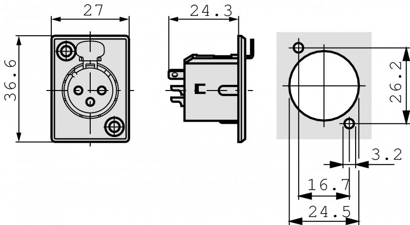XLR Zdířková zásuvka pro montáž na panel 3 N/A P Pájecí Připojení Poniklovaná NTR-NC3FP-1 - obrázek č. 1