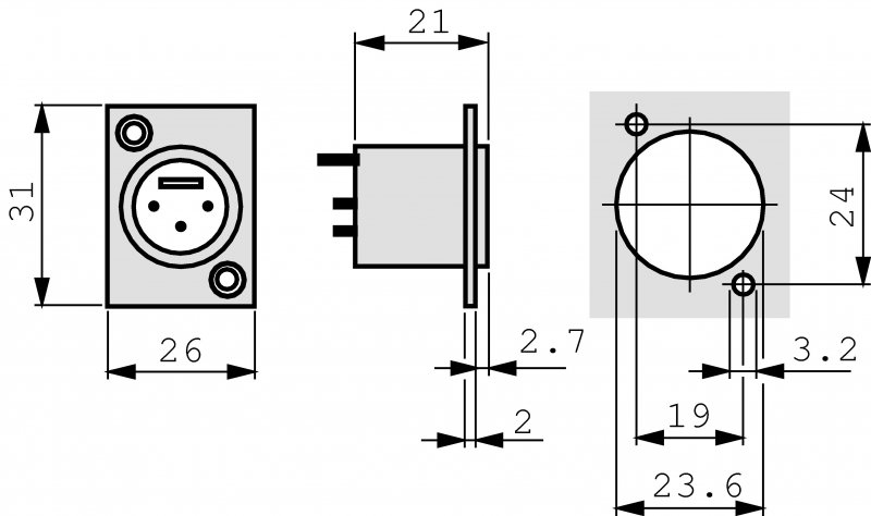 XLR Kolíková zásuvka pro montáž na panel 3 DL Pájecí Připojení Poniklovaná - obrázek č. 1
