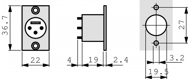 XLR Kolíková zásuvka pro montáž na panel 3 P Pájecí Připojení Černá - obrázek č. 1