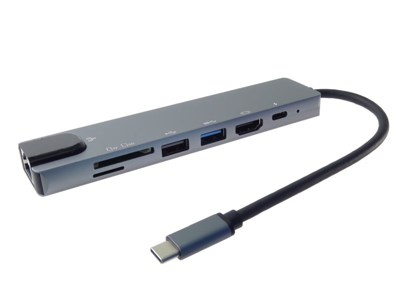 PremiumCord USB-C na HDMI + USB3.0 + USB2.0 + PD + SD/ TF + RJ45 adaptér - obrázek č. 2