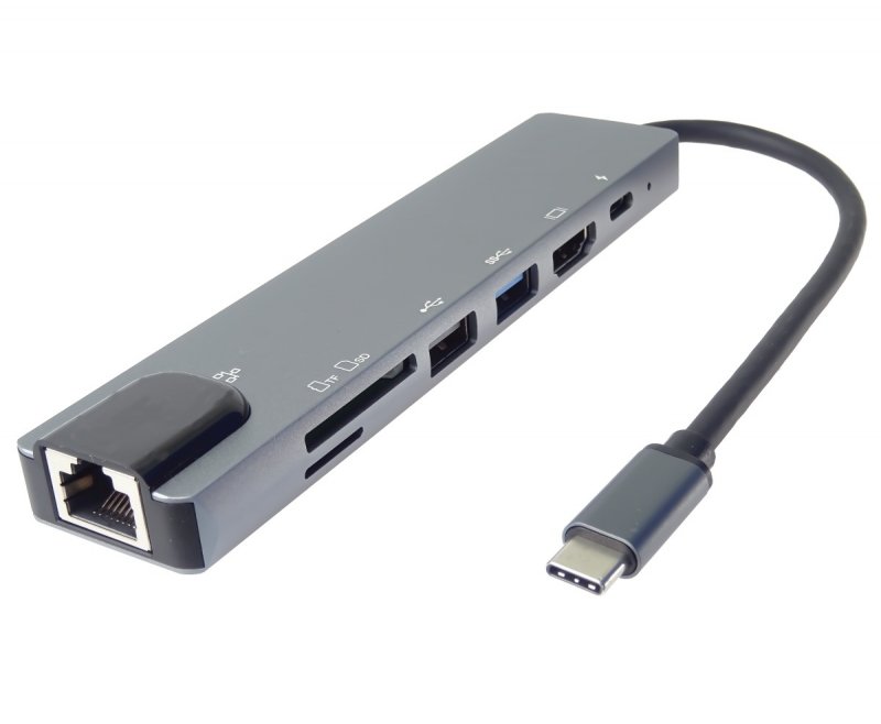 PremiumCord USB-C na HDMI + USB3.0 + USB2.0 + PD + SD/ TF + RJ45 adaptér - obrázek produktu
