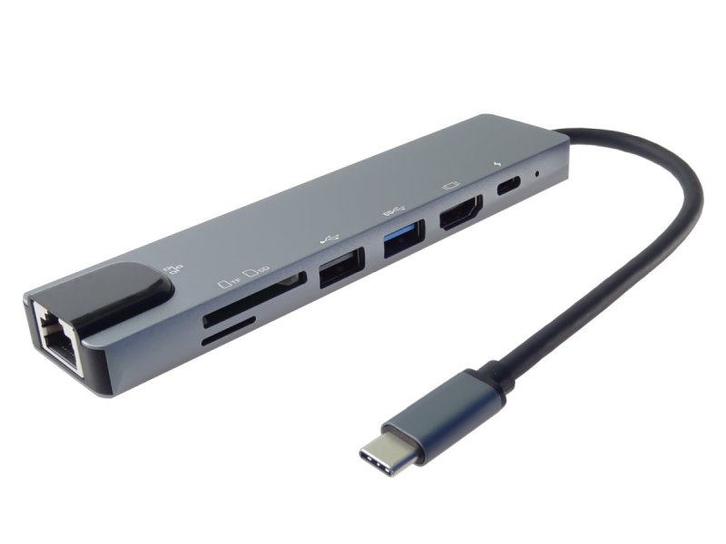 PremiumCord USB-C na HDMI + USB3.0 + USB2.0 + PD + SD/ TF + RJ45 adaptér - obrázek č. 1
