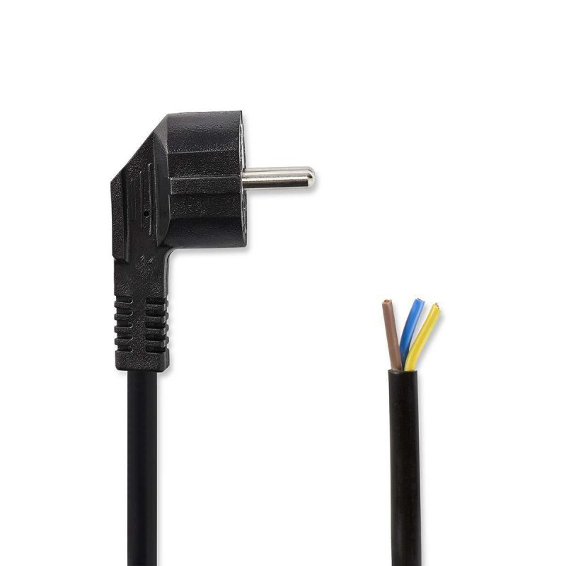 Napájecí kabel | Typ F Zástrčka | Open | Úhlový | Přímý | Poniklované | 3.00 m | Kulatý | PVC | Černá | Obálka - obrázek č. 1