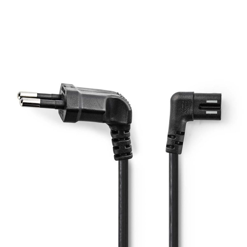 Napájecí kabel | Euro Male | IEC-320-C7 | Úhlový | Úhlový Levý | Poniklované | 2.00 m | Plochý | PVC | Černá | Obálka - obrázek produktu