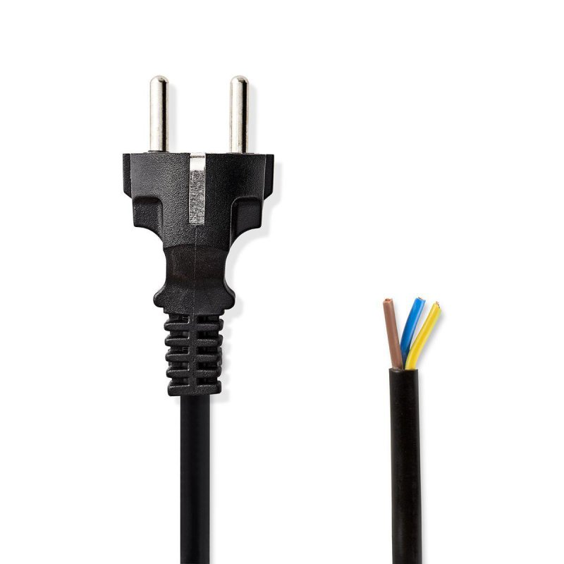 Napájecí kabel | Typ F Zástrčka | Open | Přímý | Přímý | Poniklované | 3.00 m | Kulatý | PVC | Černá | Obálka - obrázek produktu
