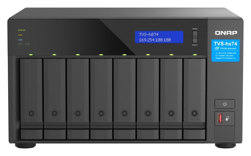 QNAP TVS-h874-i5-32G (6core 4,4GHz, ZFS, 32GB RAM, 8x SATA, 2x M.2 NVMe, 2x PCIe, 2x 2,5GbE, HDMI) - obrázek produktu