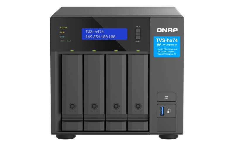 QNAP TVS-h474-PT-8G (2core 3,7GHz, ZFS, 8GB RAM, 4x SATA, 2x M.2 NVMe, 2x PCIe, 2x 2,5GbE, 1x HDMI) - obrázek produktu