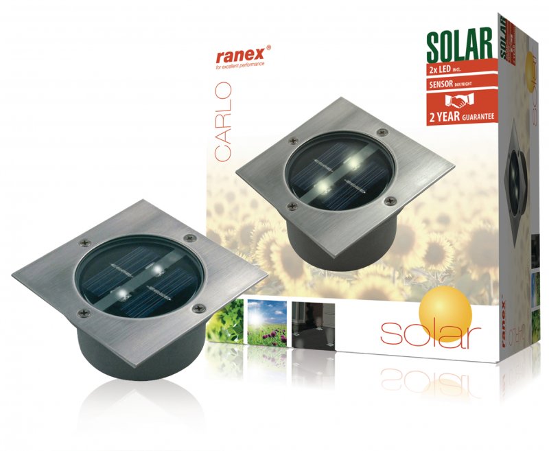 Solární Reflektor 2 LED Čtverec RA-5000198 - obrázek č. 1