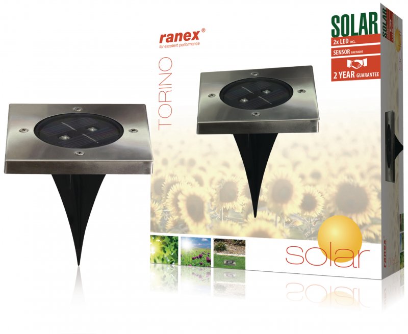 Solární Reflektor 2 LED Čtverec RA-5000406 - obrázek č. 1