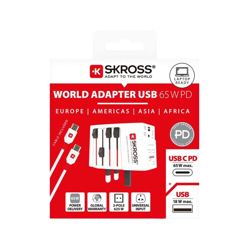 Cestovní adaptér 2pólový světový cestovní adaptér s integrovanou duální USB nabíječkou (1x USB C a 1x USB) 65 Watt Power Deliver - obrázek č. 7