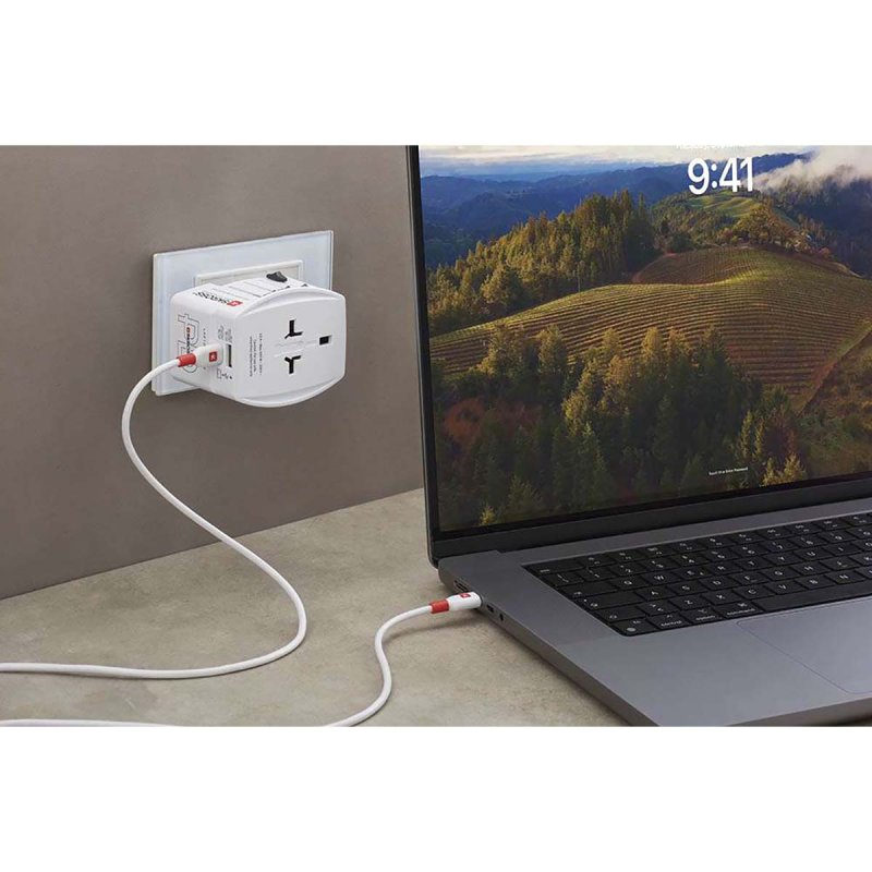 Cestovní adaptér 2pólový světový cestovní adaptér s integrovanou duální USB nabíječkou (1x USB C a 1x USB) 65 Watt Power Deliver - obrázek č. 6
