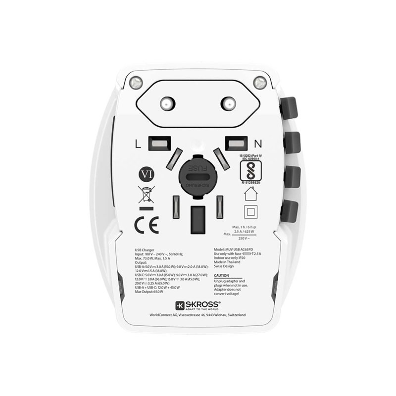 Cestovní adaptér 2pólový světový cestovní adaptér s integrovanou duální USB nabíječkou (1x USB C a 1x USB) 65 Watt Power Deliver - obrázek č. 4