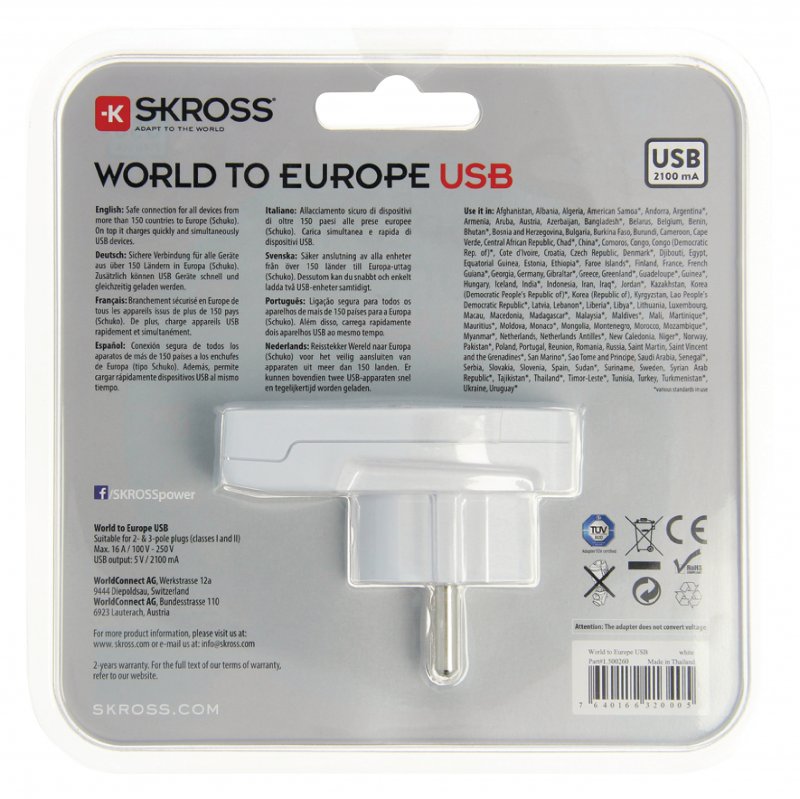 Cestovní Adaptér Svět-na-Evropa USB Zemněný - obrázek č. 6