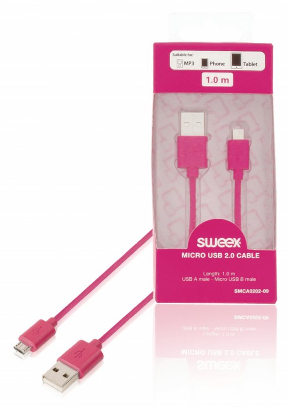 Kabel USB 2.0 USB A Zástrčka - Micro B Zástrčka Kulatý 1.00 m Růžová - obrázek produktu