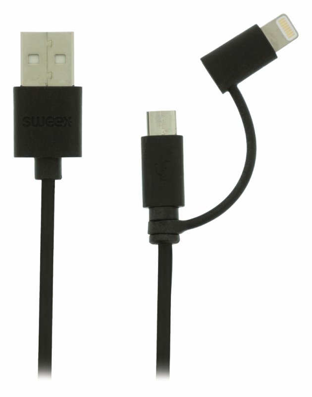 2 v 1 Synchronizační a Nabíjecí Kabel USB A Zástrčka - Micro B Zástrčka 1.00 m Černá - obrázek č. 3