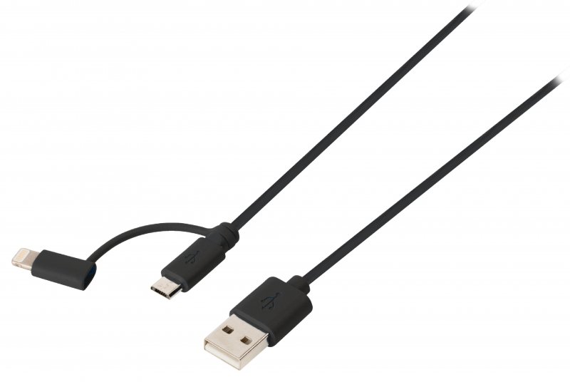 2 v 1 Synchronizační a Nabíjecí Kabel USB A Zástrčka - Micro B Zástrčka 1.00 m Černá - obrázek č. 1