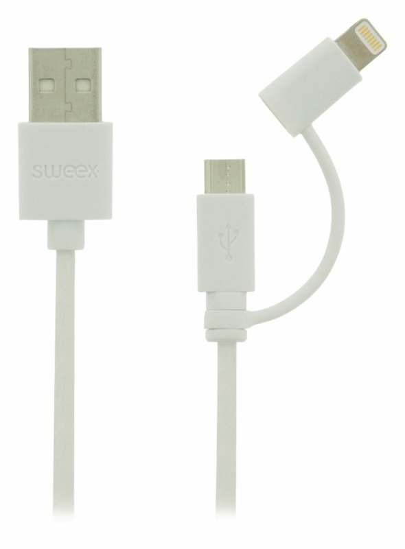 2 v 1 Synchronizační a Nabíjecí Kabel USB A Zástrčka - Micro B Zástrčka 1.00 m Bílá - obrázek č. 3