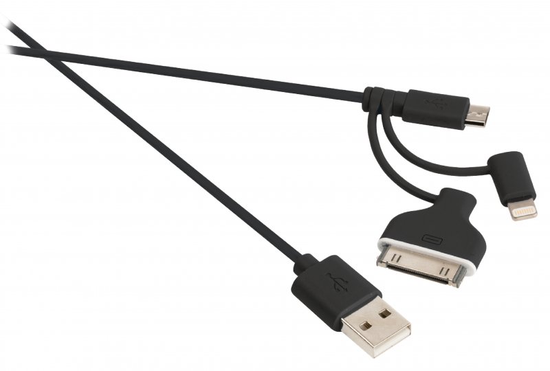 3 v 1 Synchronizační a Nabíjecí Kabel USB A Zástrčka - Micro B Zástrčka 1.00 m Černá - obrázek č. 2