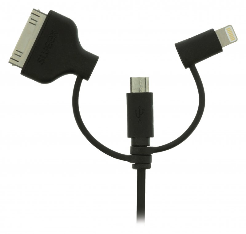 3 v 1 Synchronizační a Nabíjecí Kabel USB A Zástrčka - Micro B Zástrčka 1.00 m Černá - obrázek č. 3