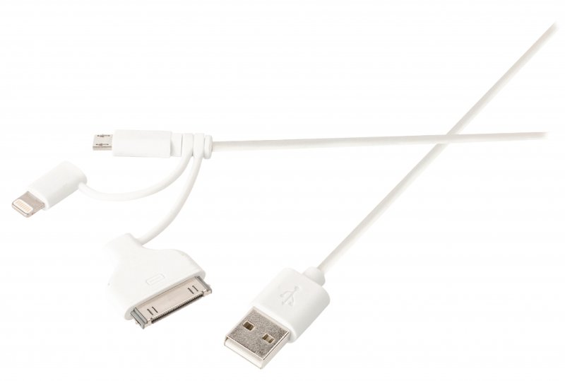 3 v 1 Synchronizační a Nabíjecí Kabel USB A Zástrčka - Micro B Zástrčka 1.00 m Bílá - obrázek č. 1