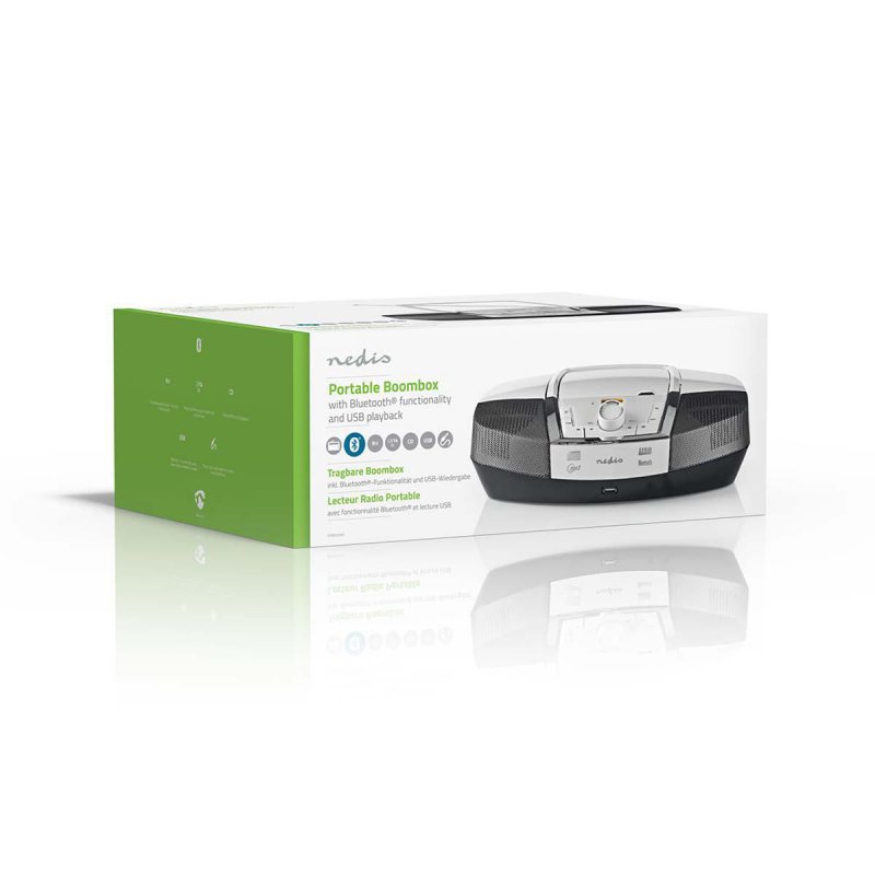 CD přehrávač Boombox | Napájení z baterie / Síťové napájení | Stereo | 12 W | Bluetooth® | FM | USB přehrávání | Držadlo | Bílá - obrázek č. 2