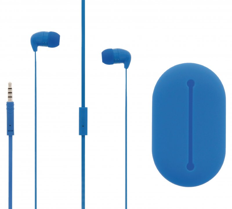 Headset Plochý Kabel Do ucha 3.5 mm Kabelové Vestavěný mikrofon 1.2 m Modrá - obrázek č. 1