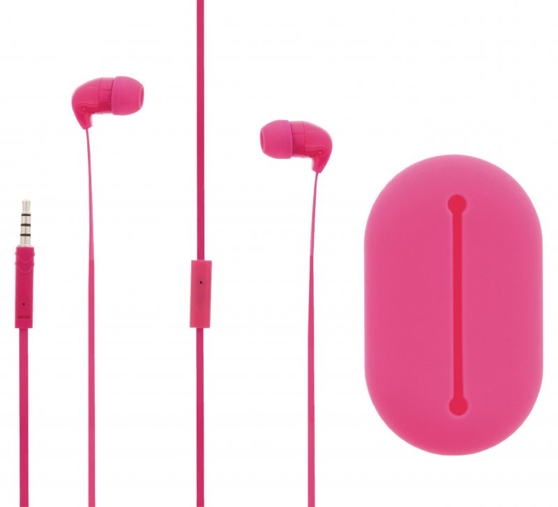 Headset Plochý Kabel Do ucha 3.5 mm Kabelové Vestavěný mikrofon 1.2 m Růžová - obrázek č. 2