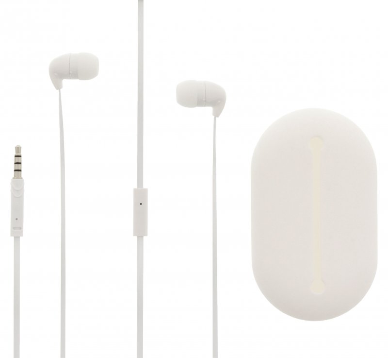 Headset Plochý Kabel Do ucha 3.5 mm Kabelové Vestavěný mikrofon 1.2 m Bílá - obrázek č. 2