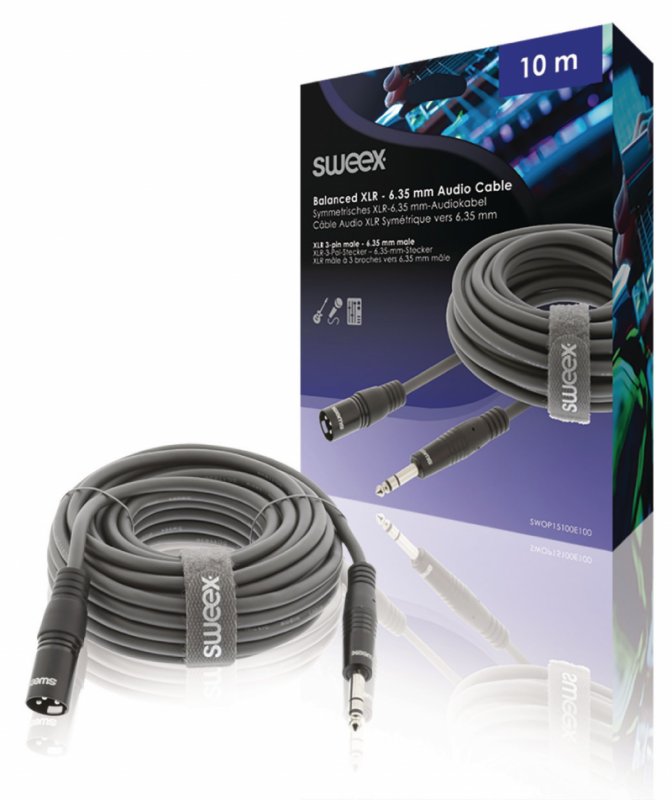 XLR Stereo Kabel XLR 3kolíkový Zástrčka - 6.35mm Zástrčka 10.0 m Tmavě Šedá - obrázek produktu