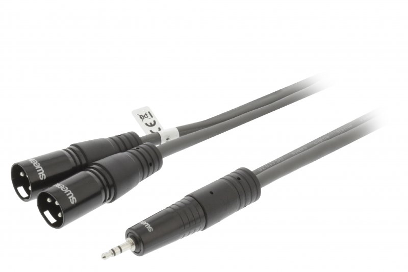 XLR Stereo Kabel 2x XLR 3kolíkový Zástrčka - 3.5mm Zástrčka 3.0 m Tmavě Šedá - obrázek produktu