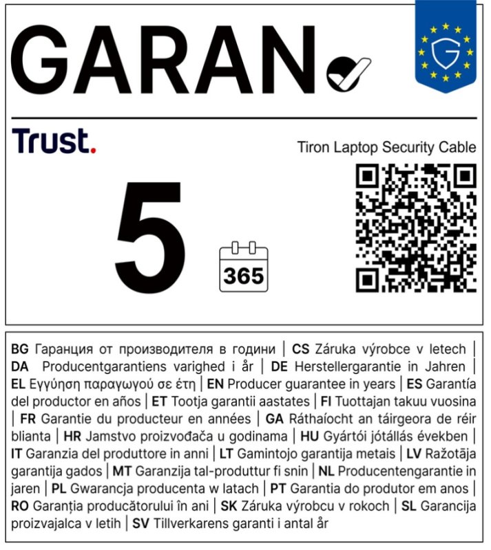 TRUST TIRON LAPTOP SECURITY CABLE - obrázek č. 3