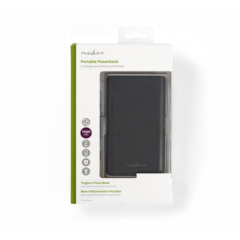 Externí akumulátor | 15000 mAh | 2 výstupy USB-A 3.1 A | Vstup Micro USB | Černá barva - obrázek č. 3