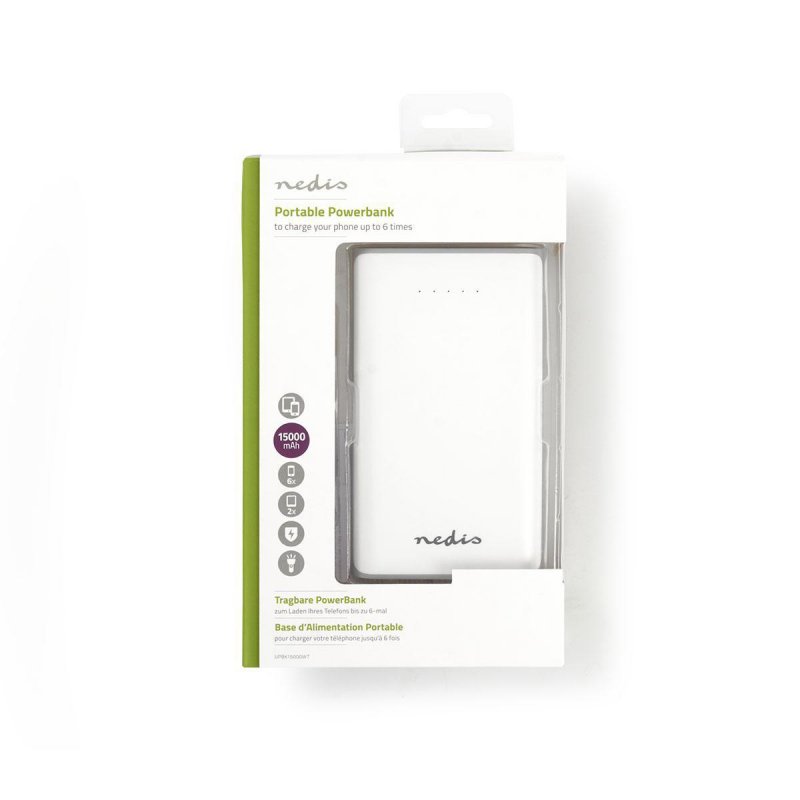 Externí akumulátor | 15000 mAh | 2 výstupy USB-A 3.1 A | Vstup Micro USB | Bílá barva - obrázek č. 3