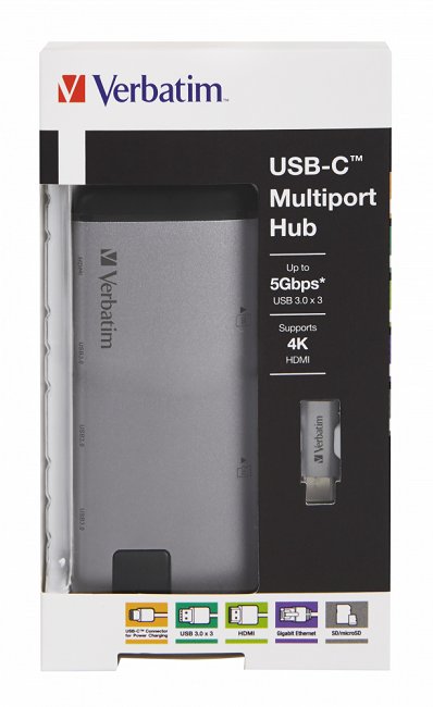Verbatim USB-C multiport USB-C 3.1, 3x USB-A 3.0, HDMI, Gigabit Ethernet, SD/ microSD - obrázek č. 2