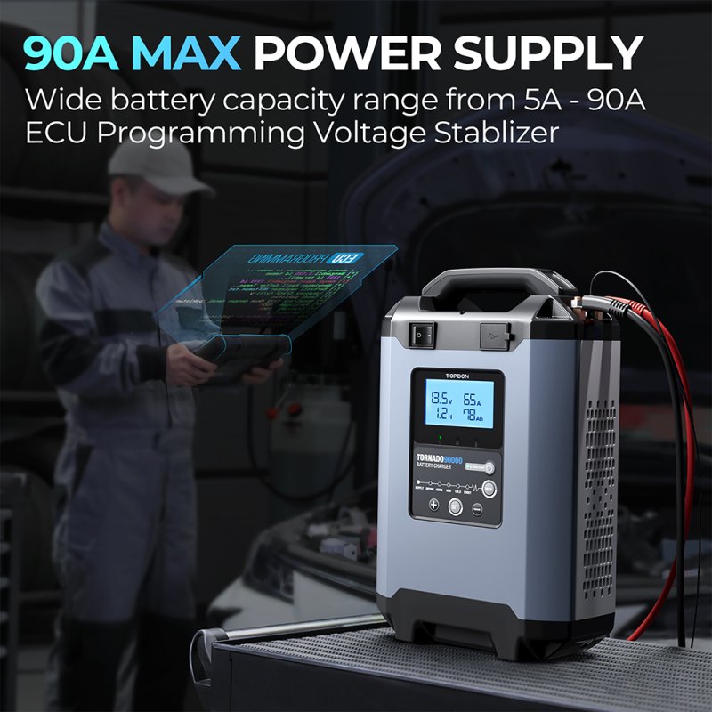 TOPDON Nabíječka autobaterie Tornado 90000 / Příkon 1600W max / 20-2800Ah / Pro 12V a 24V / 5-90A / 11-31V - obrázek č. 8