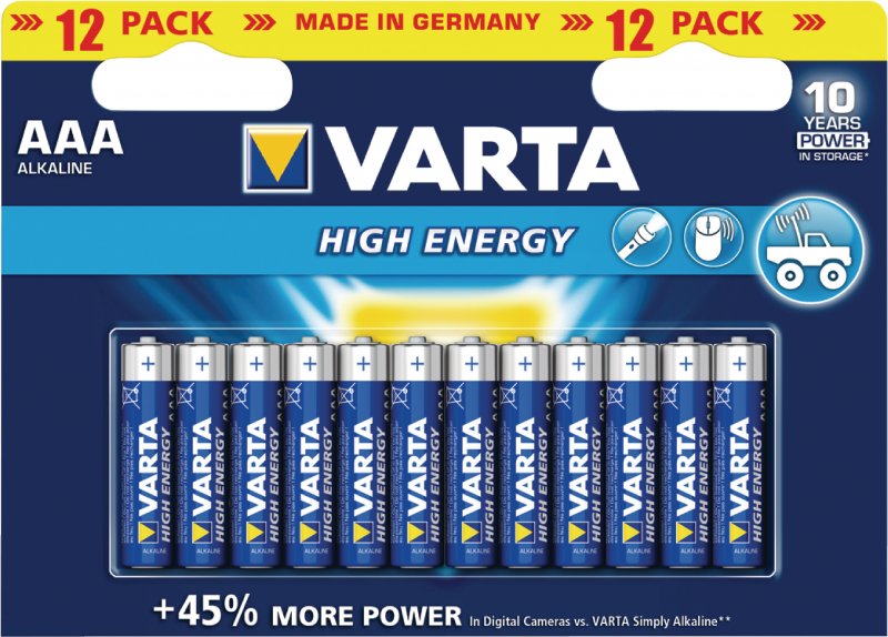 Alkalická Baterie AAA 1.5 V High Energy 12-Balíček VARTA-4903-12B - obrázek produktu