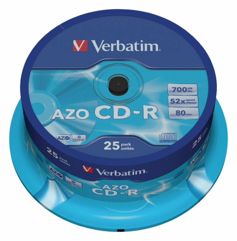 CD-R AZO Crystal 700 MB 52x 25 Pack Vřeteno - obrázek produktu